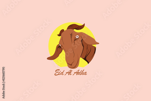 Selamat Idul Adha.Translation: Happy Eid Al Adha Mubarak. Illustration of Eid al-Adha with a sheep icon as a symbol