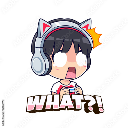 Shocked gamer boy expressions cartoon character mascot logo vector