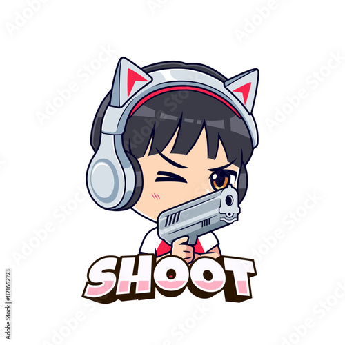 Gamer boy with pistol esport streamer logo gaming