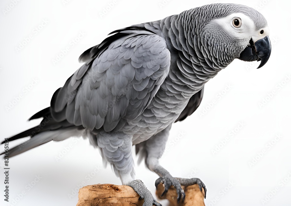 Naklejka premium Congo African Grey is standing on a white background.