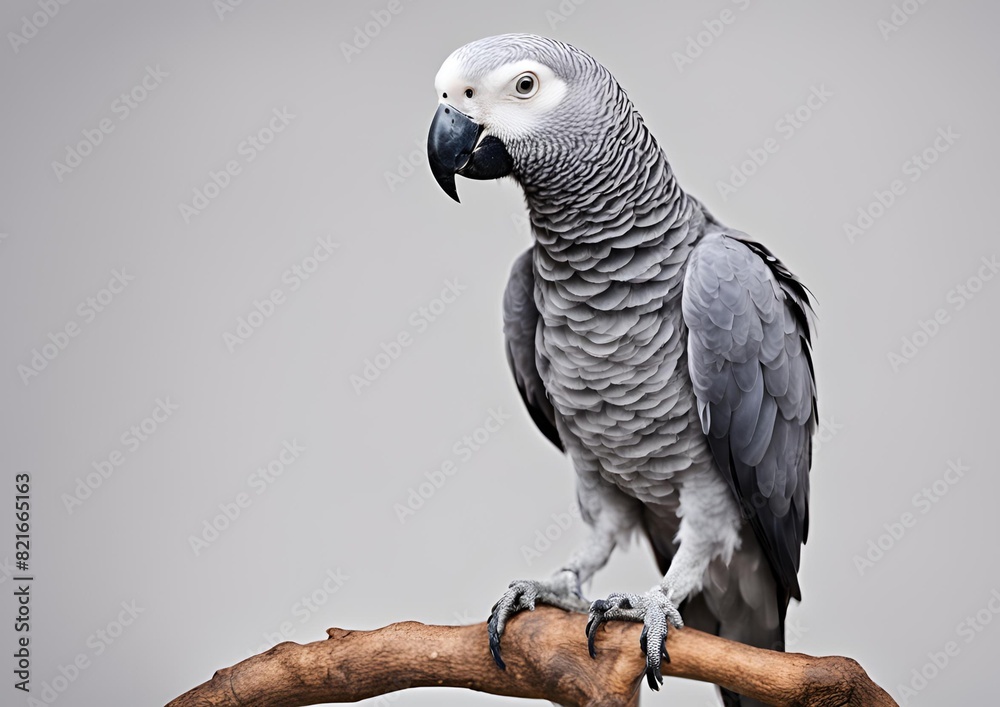 Congo African Grey is standing on a white background. Congo African Grey is standing on a white background.