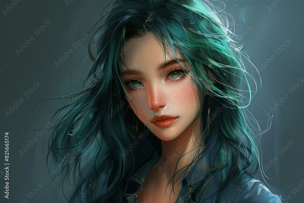 Ethereal Beauty: Serene Woman with Captivating Eyes - Dreamy Portrait Illustration Ethereal Beauty: Serene Woman with Captivating Eyes - Dreamy Portrait Illustration