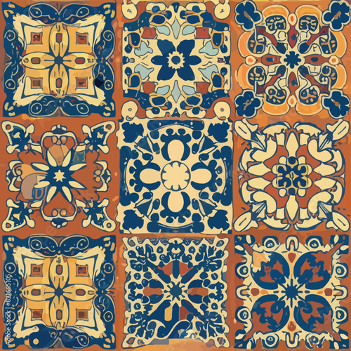 2d vector illustration colorful vintage Seamless hi res Portuguese tiles abstract Artwork

