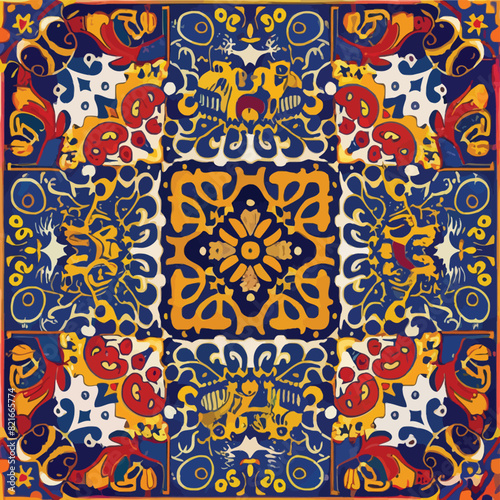 2d vector illustration colorful vintage Seamless hi res Portuguese tiles abstract Artwork
