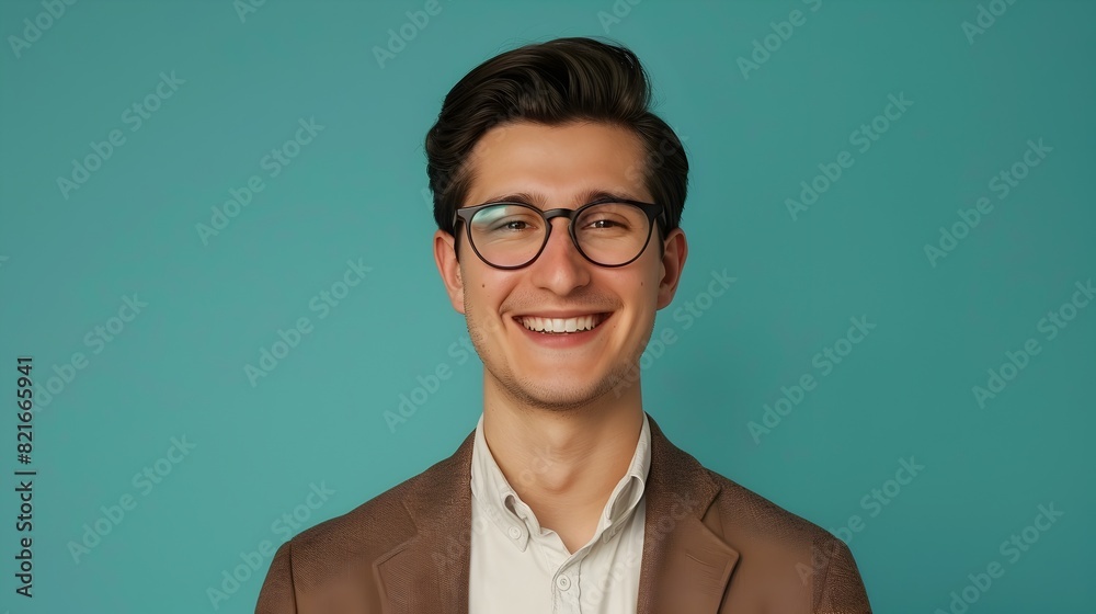 Confident Young Professional Real Estate Broker Smiling in Formal Attire on Color Background Confident Young Professional Real Estate Broker Smiling in Formal Attire on Color Background