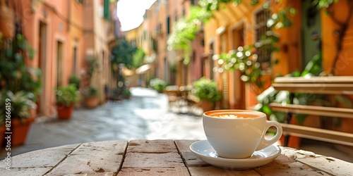Fototapeta Naklejka Na Ścianę i Meble -  Cozy Cappuccino Moment on a Traditional Italian Street