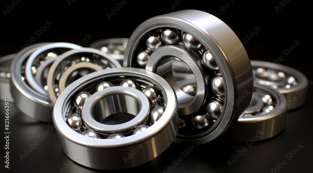Precision ball bearings on a black surface Precision ball bearings on a black surface