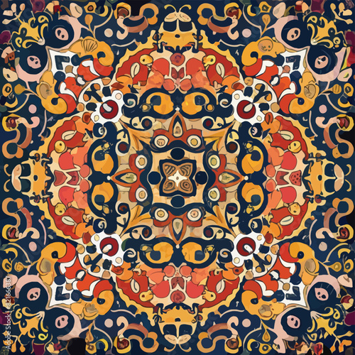 2d vector illustration colorful vintage Seamless hi res Portuguese tiles abstract Artwork
