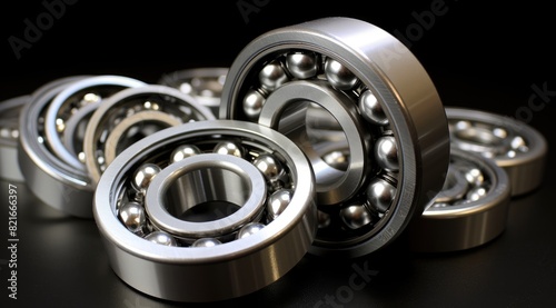 Precision ball bearings on a black surface