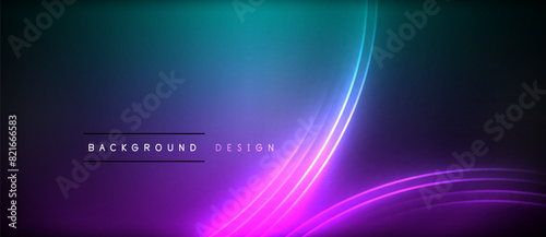 Neon glowing circle rays, light round lines in the dark, planet style neon wave lines. Energetic electric concept design for wallpaper, banner, background © antishock