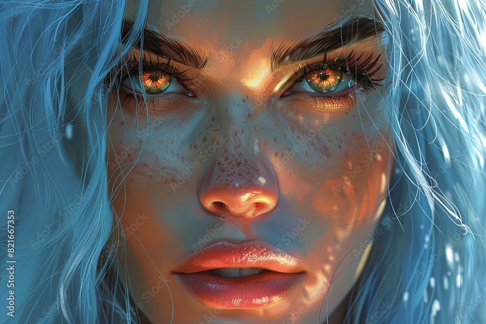 Sky Blue Haired Boy with Amber Eyes: Dynamic Brush Strokes Sky Blue Haired Boy with Amber Eyes: Dynamic Brush Strokes