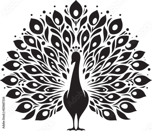 Peacock with beautiful feather silhouette vector art illustration peacock clipart logo icon, isolated on white