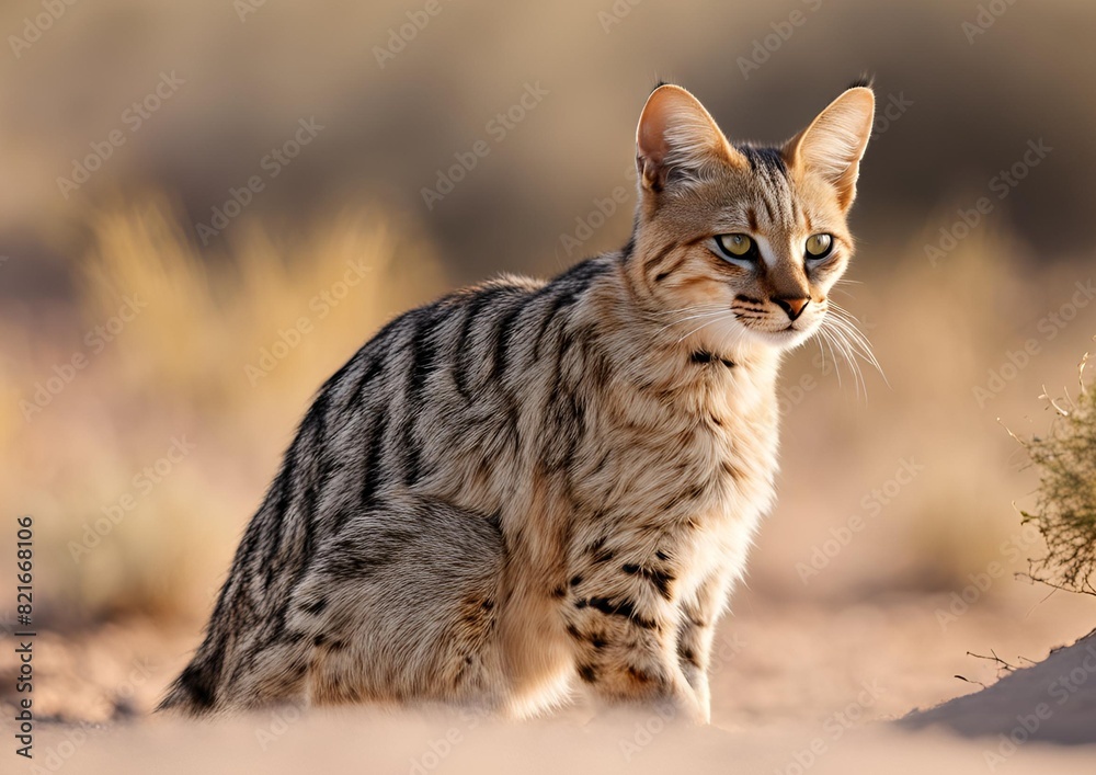 An African wildcat (Felis silvestris lybica) in the Kalahari Desert, South Africa. An African wildcat (Felis silvestris lybica) in the Kalahari Desert, South Africa.