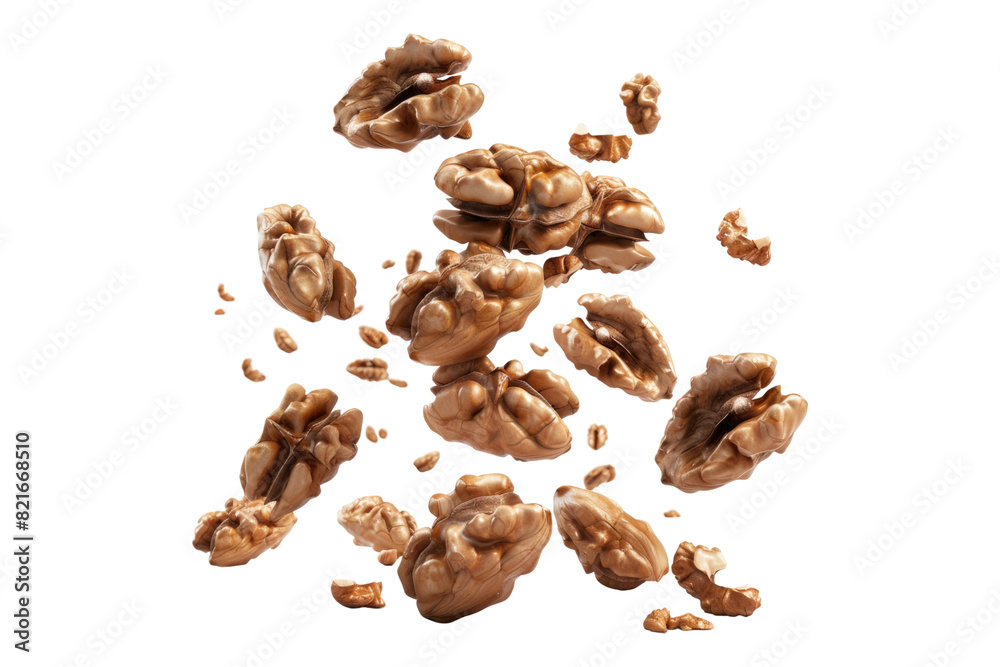 Obraz premium Falling walnuts isolated on transparent background