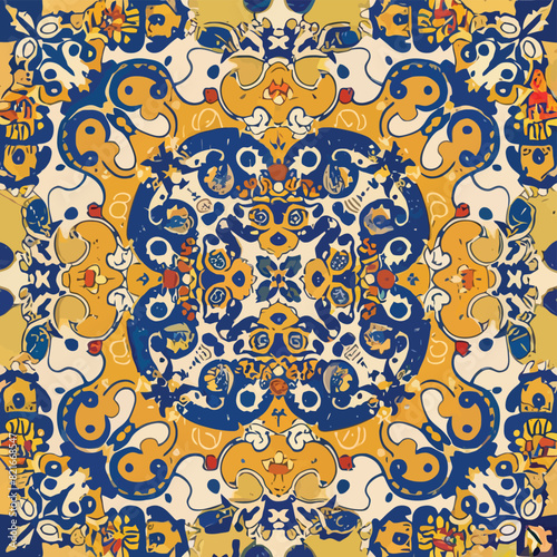 2d vector illustration colorful vintage Seamless hi res Portuguese tiles abstract Artwork
