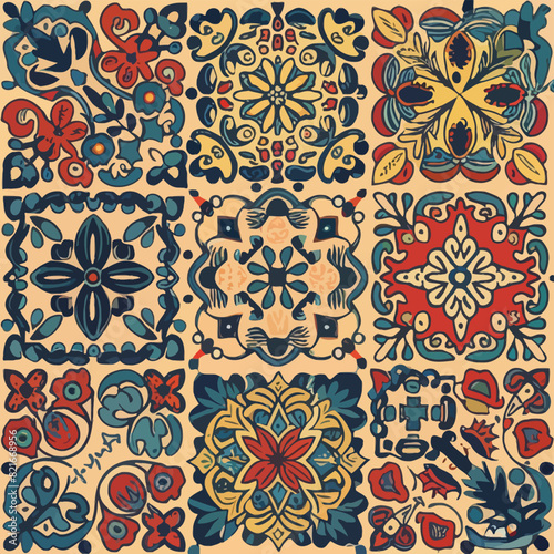2d vector illustration colorful vintage Seamless hi res Portuguese tiles abstract Artwork
