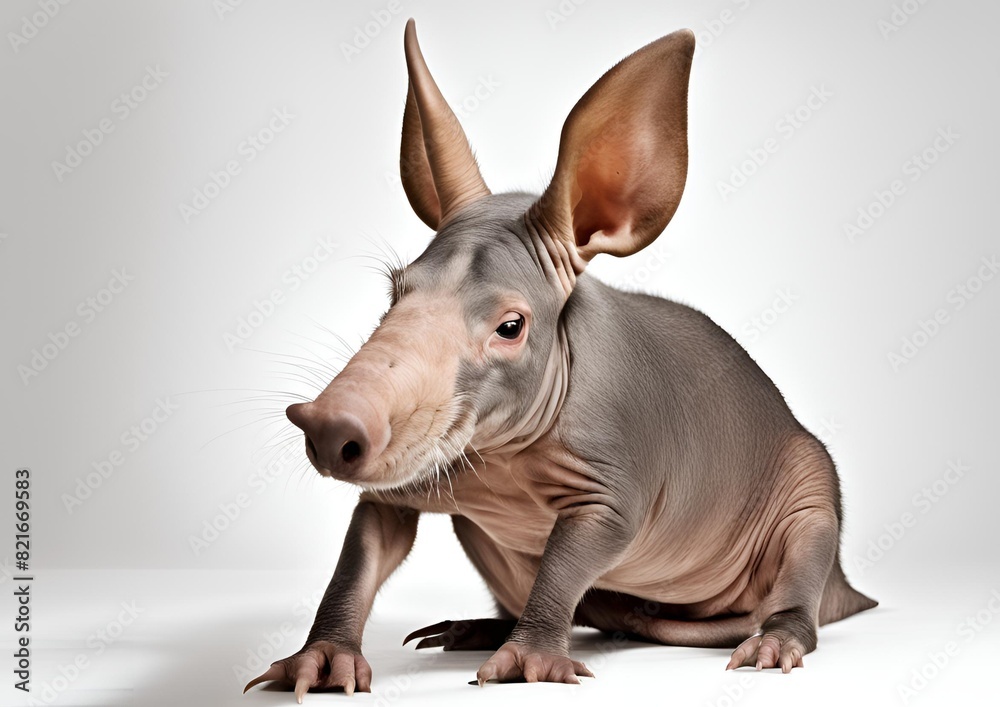 Fototapeta premium Aardvark in front of white background.
