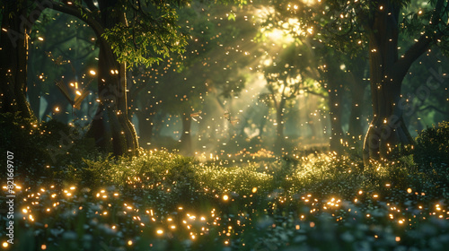 A magical forest with talking trees, friendly woodland creatures, and glowing fireflies. © RUK Collections
