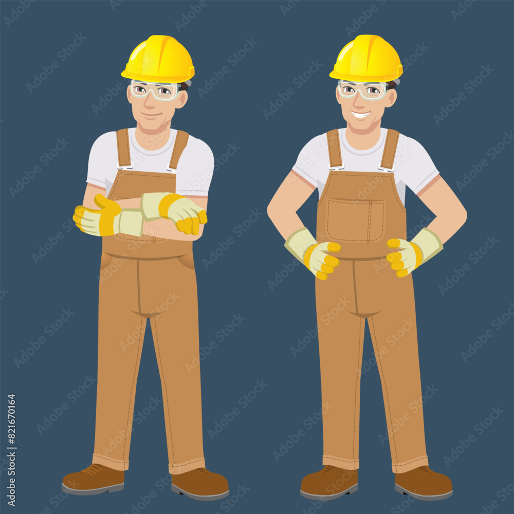 Worker Man in jumpsuit and safety helmet standing poses Worker Man in jumpsuit and safety helmet standing poses