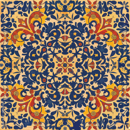 2d vector illustration colorful vintage Seamless hi res Portuguese tiles abstract Artwork
