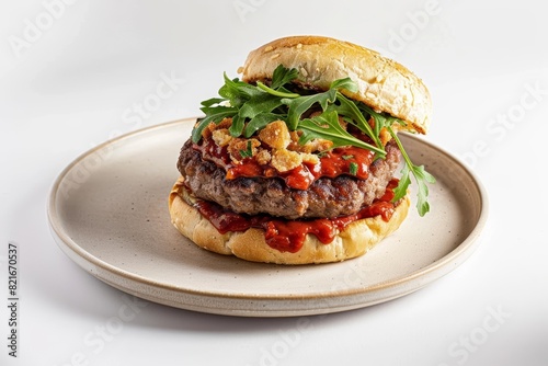 Tantalizing Arthur Avenue Burger with Tangy Fra Diavolo Ketchup and Fontina Fricos photo