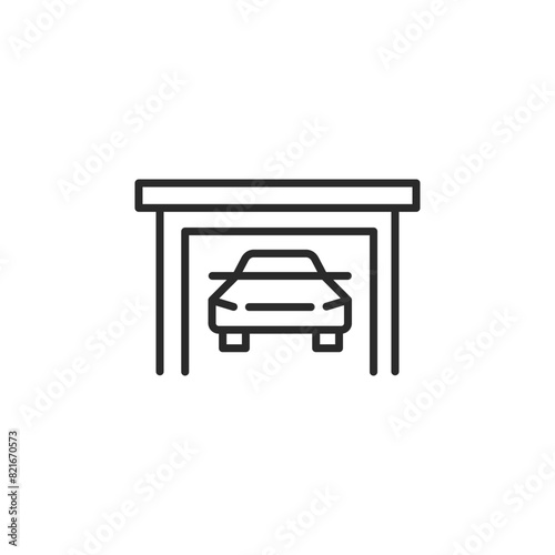 Residential garage icon. Simple representation of a private parking space associated with a house, emphasizing security and convenience for vehicle storage. Vector illustration