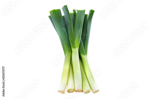 Fresh leeks isolated on transparent background