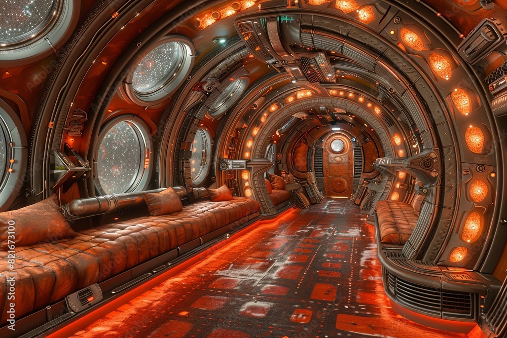 Fototapeta premium Hyper-Detailed Sci-Fi Cyberrealm: Illuminated Interstellar Odyssey