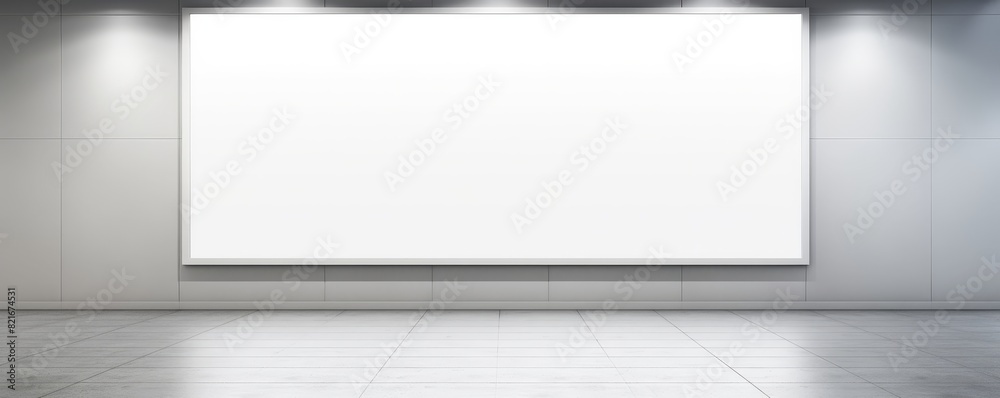Blank white canvas on a gray wall with spotlights. Blank white canvas on a gray wall with spotlights.