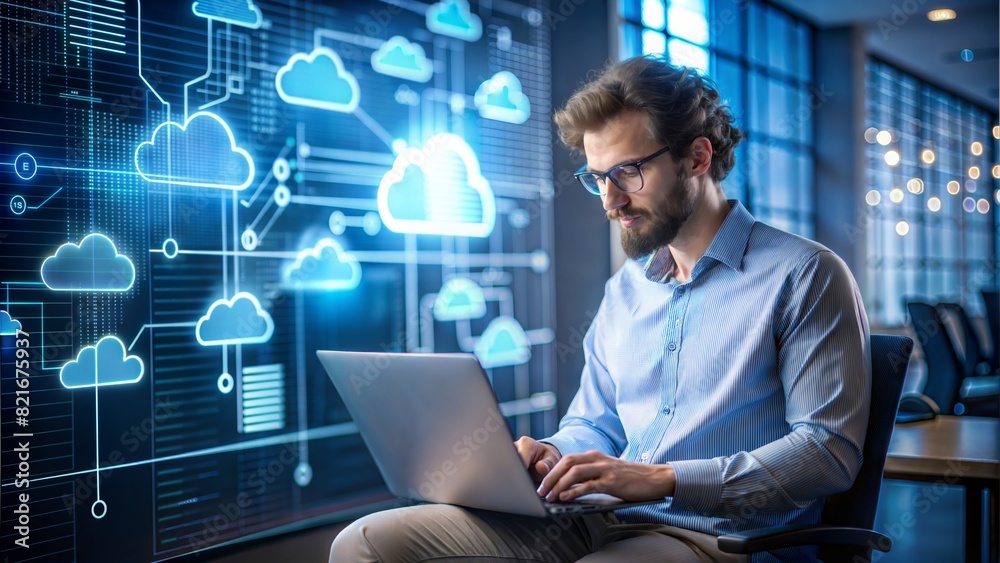 A software engineer in a casual office, coding on a laptop with secure cloud infrastructure diagrams on the wall.
A software engineer in a casual office, coding on a laptop with secure cloud infrastructure diagrams on the wall.