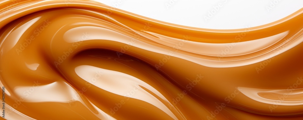 Obraz premium Close-up of smooth, golden caramel sauce swirling.