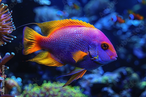 Gorgeous Purple Fish Amid Vibrant Coral Reef Splendor
