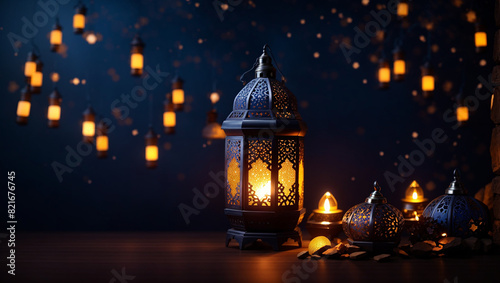 An ornate lantern with a glowing candle