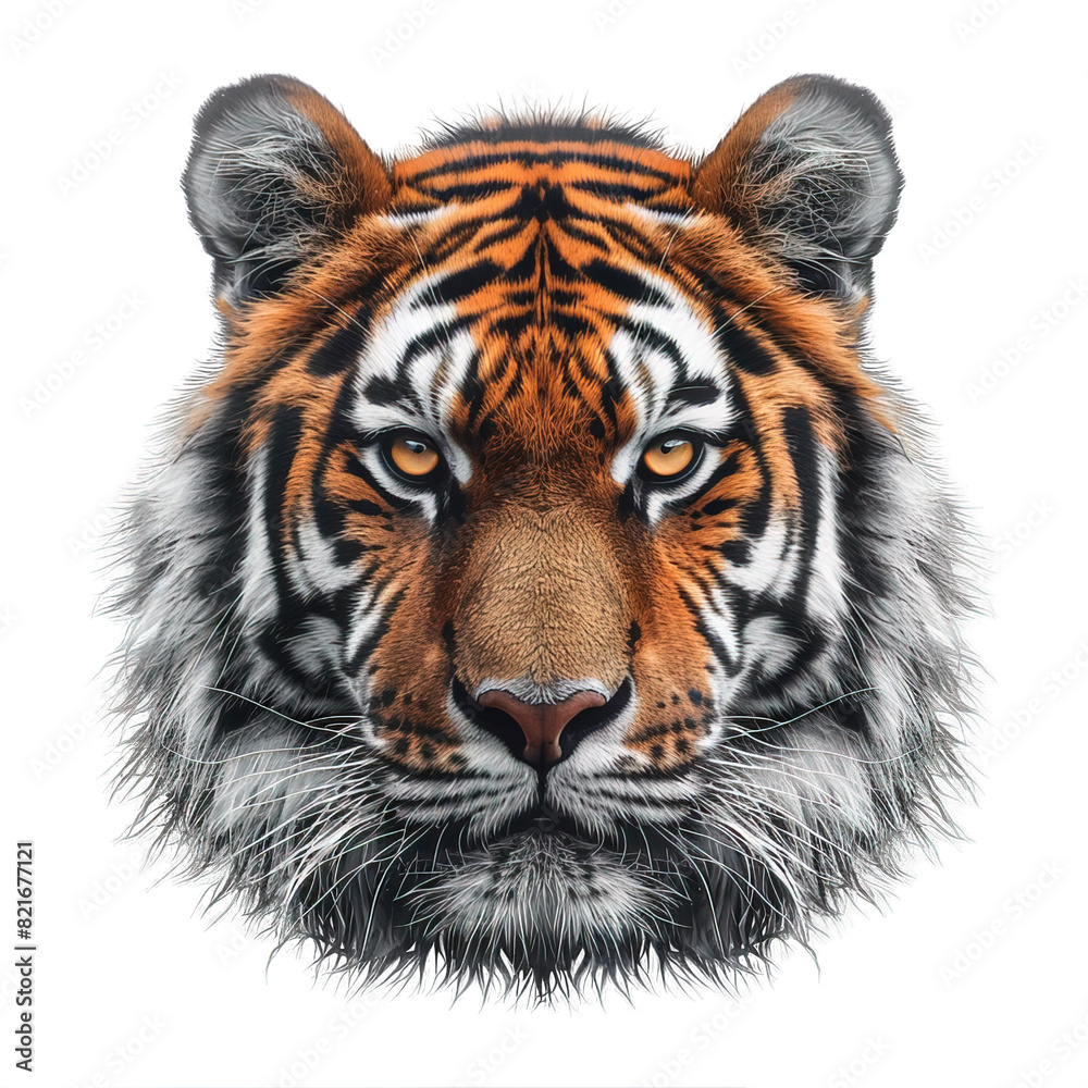 Fototapeta premium front view tiger head isolated on transparent background ,tiger face png ,generative ai