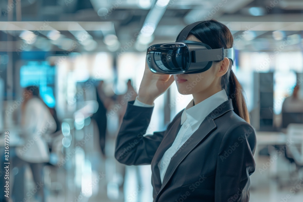 Professional Woman in Business Suit with VR Glasses..