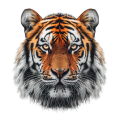 front view tiger head isolated on transparent background ,tiger face png ,generative ai