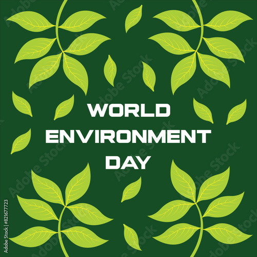 world environment day celebration poster with leaves and branches in vector format.