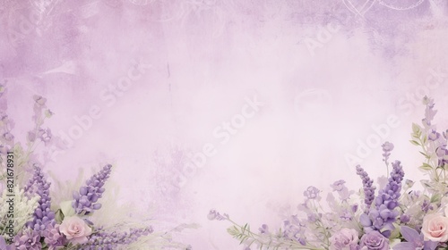 Soft purple and white floral background with delicate lavender and roses.