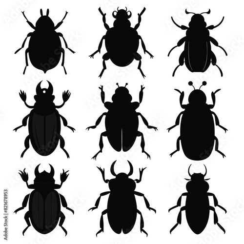 Set of Black Ambrosia Beetle Silhouette Vector on a white background © mobarok8888