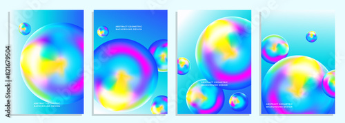 abstract colorful holographic rainbow 3d ball cover poster background design set