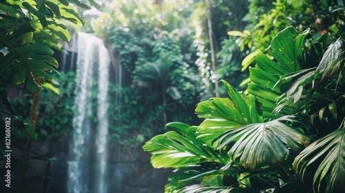 Lush Green Jungle With Waterfall in Background