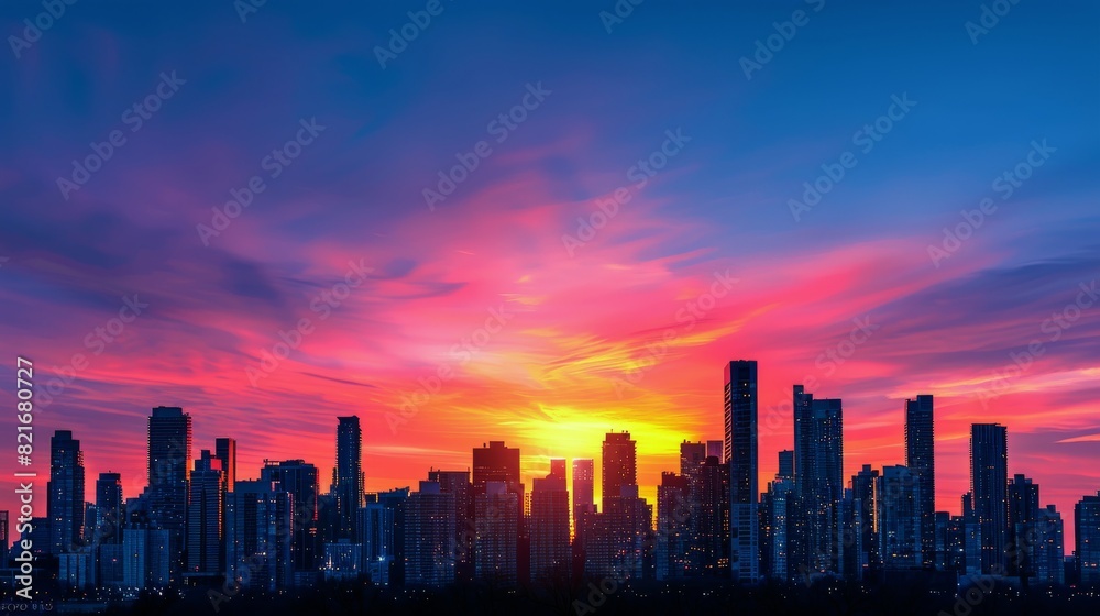 City Skyline Glimmers at Sunset City Skyline Glimmers at Sunset