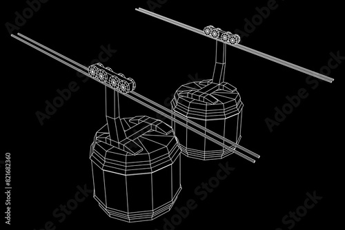Cable car cabin gondola. Funicular simple cableway concept. Wireframe low poly mesh vector illustration