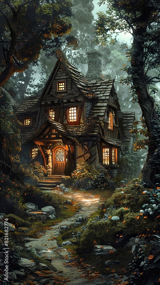 House in The Middle Of Forest At Night Illustration House in The Middle Of Forest At Night Illustration