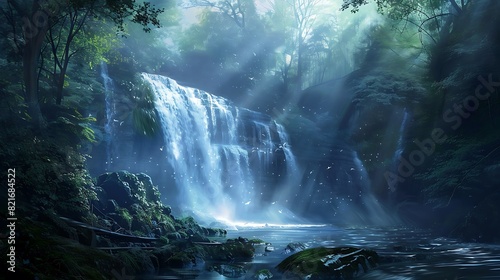 Deep forest waterfall park