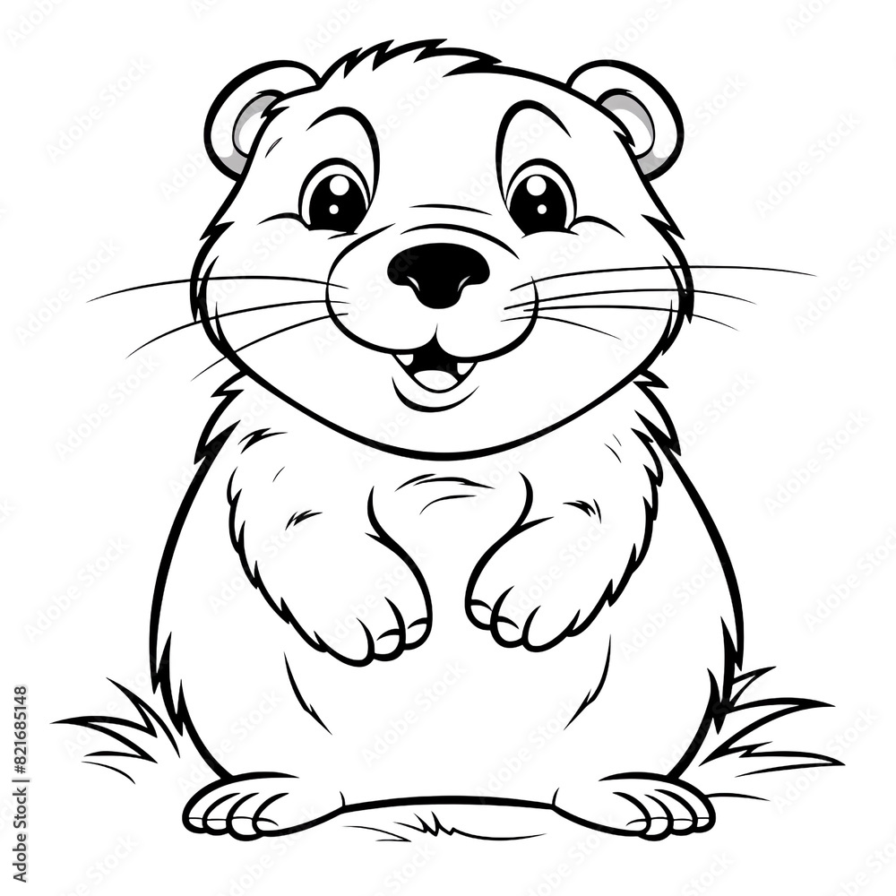 A cute Gopher with glasses and smiling, simple line art coloring page for kids A cute Gopher with glasses and smiling, simple line art coloring page for kids