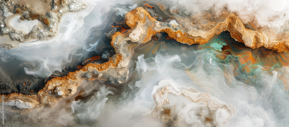 Fototapeta premium Abstract marble texture with rusty metal and white smoke