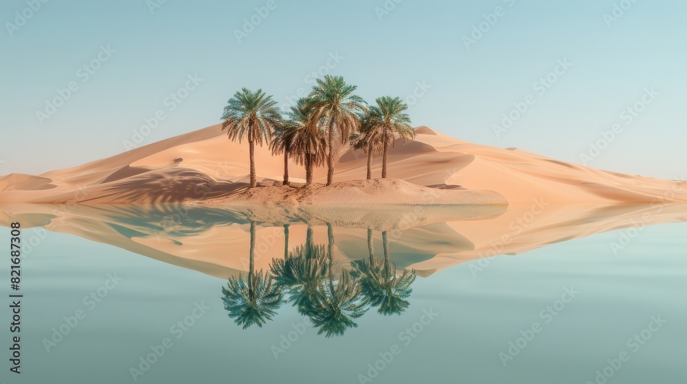 Palm Trees Reflected in Still Lake Water Palm Trees Reflected in Still Lake Water