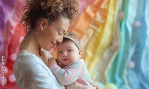An LGBTQ+ couple holds their newborn baby with warm love for each other,Generative AI
