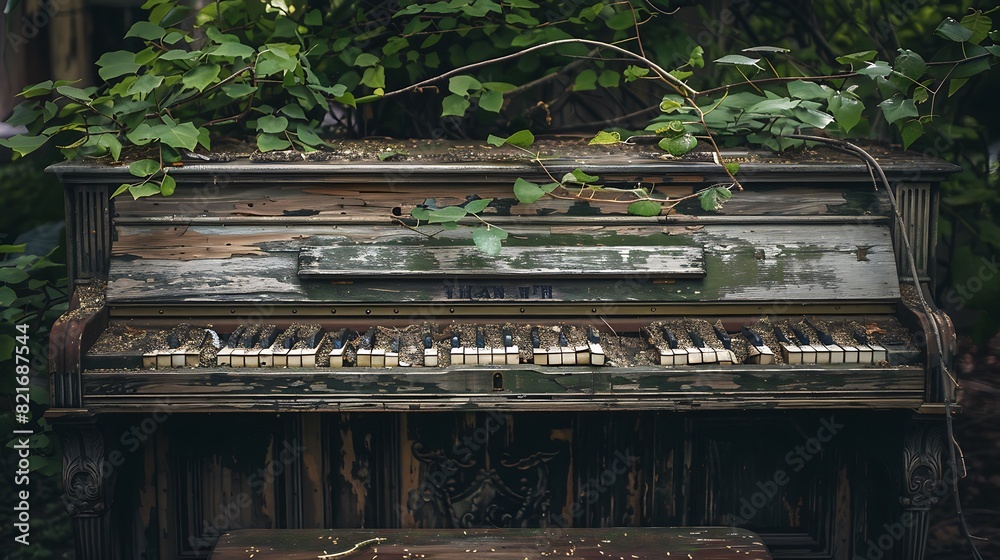 Old piano side wall background on tree